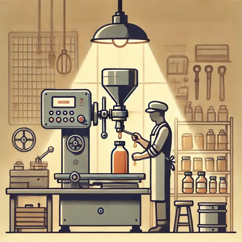 دستگاه پرکن مایعات غلیظ مانند عسل در یک کارگاه کوچک