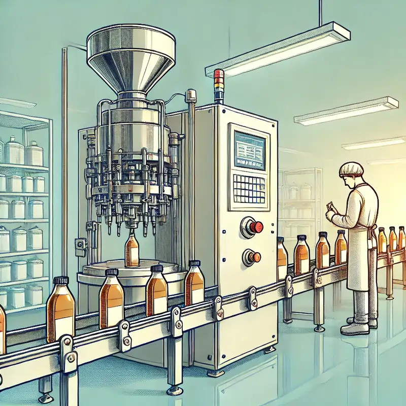 دستگاه پرکن مایعات رقیق مانند شربت در یک کارخانه