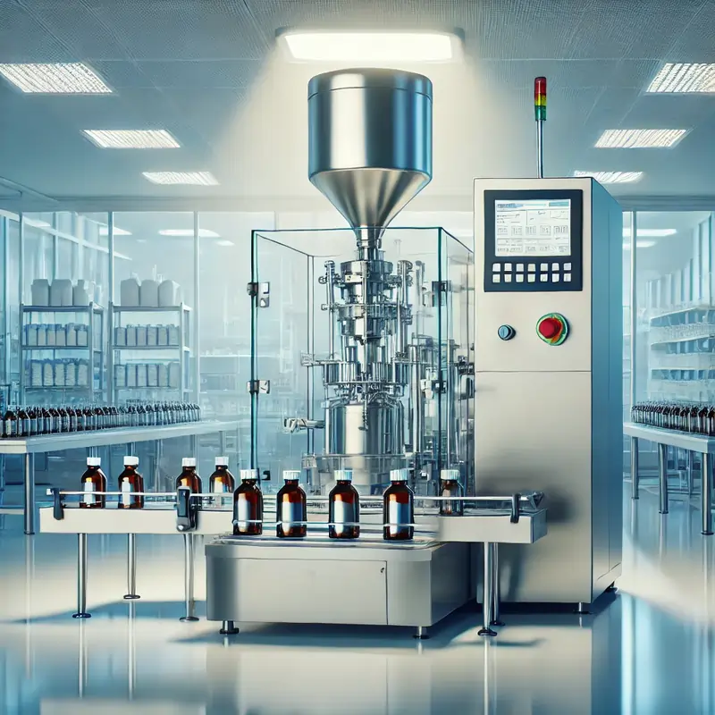 دستگاه پرکن مایعات دارویی در یک محیط کاملاً بهداشتی