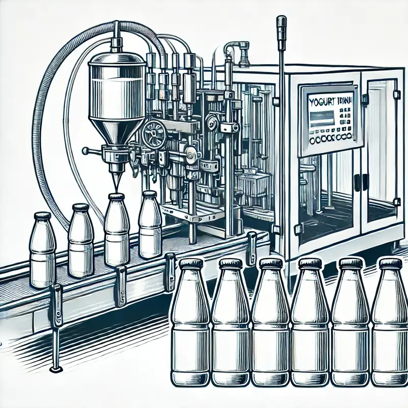 دستگاه پرکن مایعات در حال پر کردن دوغ در بستهبندیها