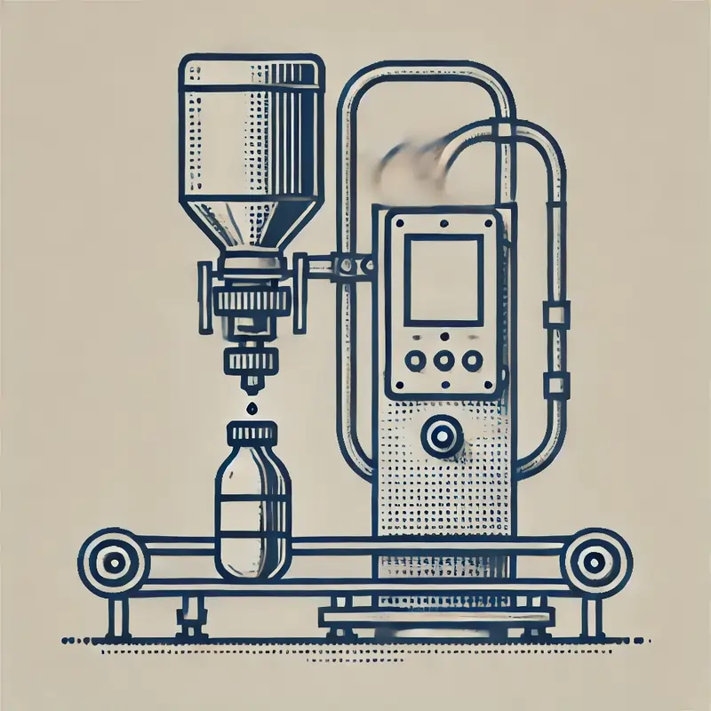 تصویر از دستگاههای پرکن مایعات رقیق پنوماتیک تک نازله که نشاندهنده دستگاهی برای پر کردن یک ظرف است.