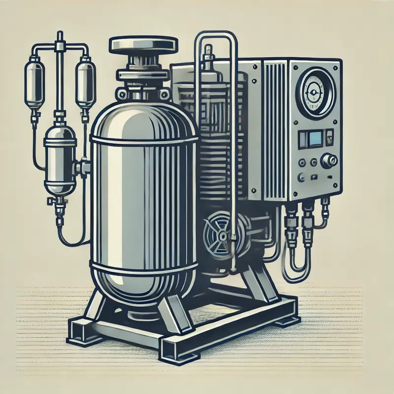 تصویر از سیستم پنوماتیک و کمپرسور هوا که نشاندهنده اجزای اصلی دستگاه و چگونگی عملکرد آن است