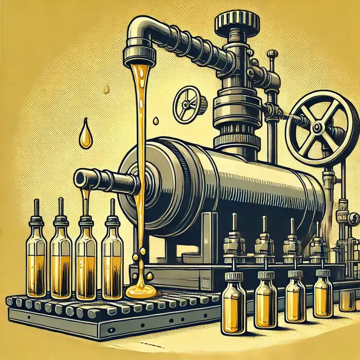 نمایی از دستگاه پرکن پمپی که پمپهای مخصوص مایع را به داخل ظرف میفرستند.
